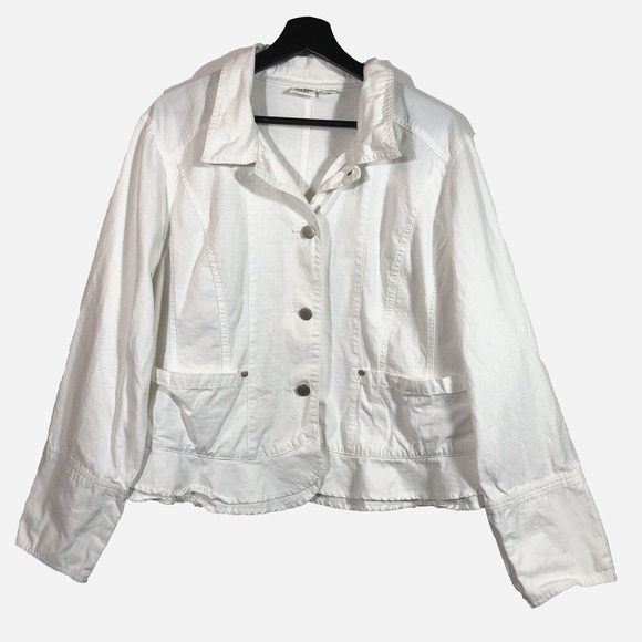 Cato White Denim Jacket with Ruffle Accent Pockets Three Button Cuff 18/20 Retro - Picture 1 of 11